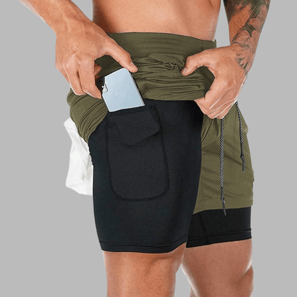 Shorts GIGN de sport 2-en-1-homme avec poches et fermetures éclair