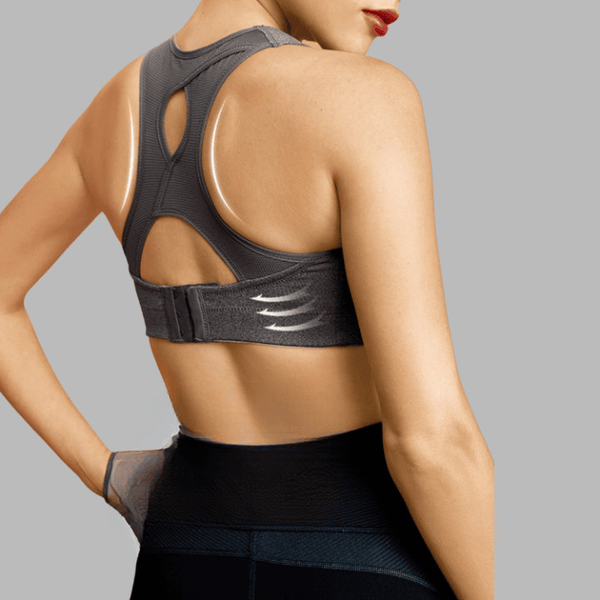 Soutien-gorge gris de sport hautement absorbant les chocs avec bretelles réglables - Le choix parfait pour des séances d'entraînement sans impact excessif