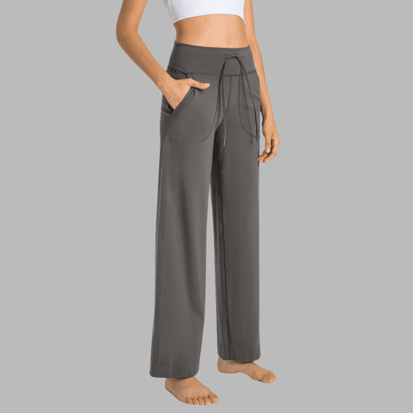 Pantalon de yoga évasé à jambe large- ceinture taille haute avec cordon de serrage et pôches latérales