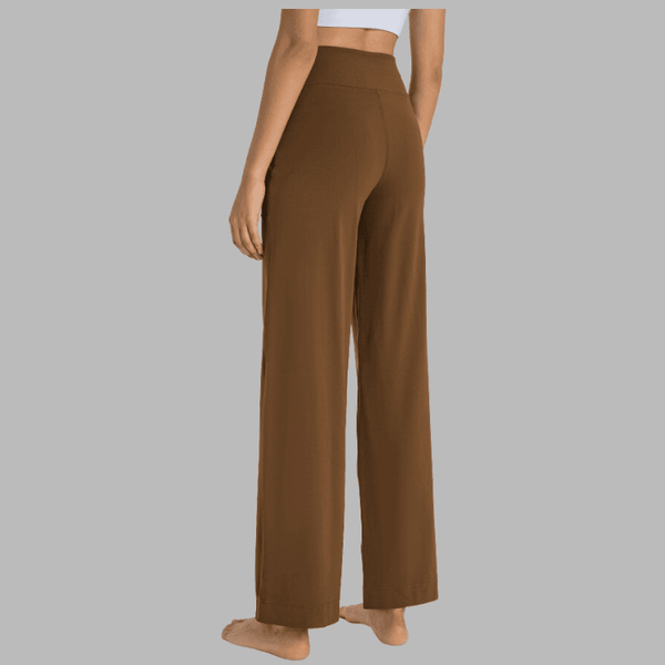 Pantalon de yoga évasé à jambe large- ceinture taille haute avec cordon de serrage et pôches latérales