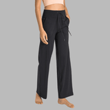 Pantalon de yoga évasé à jambe large- ceinture taille haute avec cordon de serrage et pôches latérales