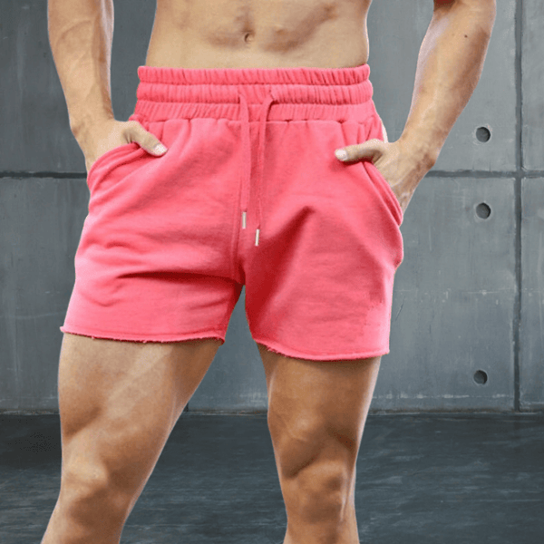 Shorts d'entrainement en coton extensibles de couleur unie pour hommes