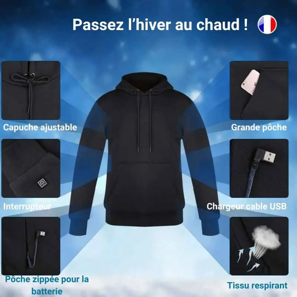 Blitz Sweat unisex à capuche chauffant .Confort et Chaleur.