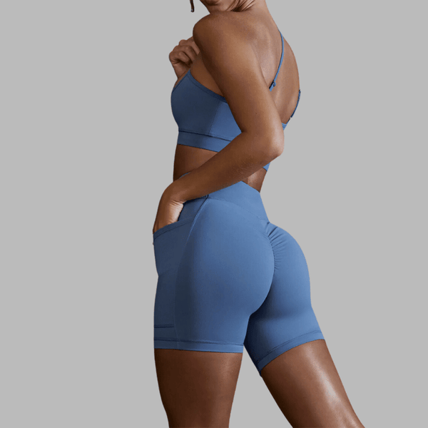Bermuda Short de sport antibactérien de yoga féminin bleu
