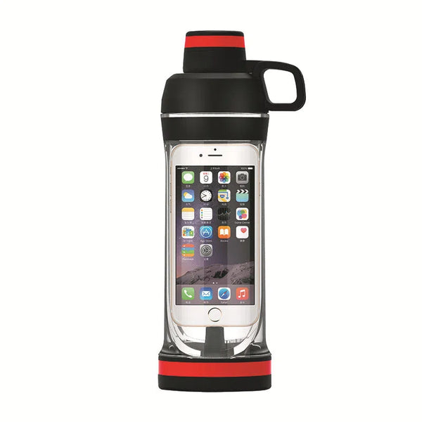 Bouteille d'eau à double fonction-  Rangez vos produits essentiels dans un compartiment étanche intégré.  Matériau Tritan Marque Adhocia Capacité 480-ml Couleur Noir - Transparente