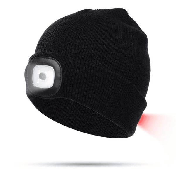Bonnet noir trocoté avec led blanche devant et rouge derriere adhocia