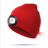 Bonnet tricoté unisexe avec double LED blanc / rouge et batterie USB